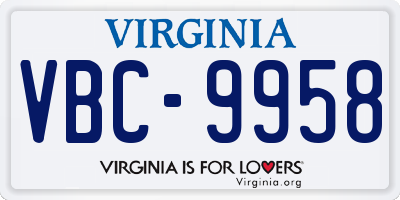 VA license plate VBC9958