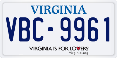 VA license plate VBC9961
