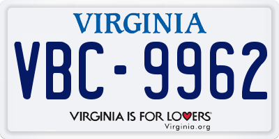 VA license plate VBC9962