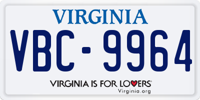 VA license plate VBC9964