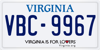 VA license plate VBC9967