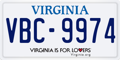 VA license plate VBC9974