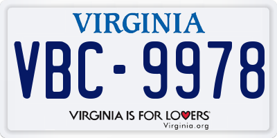 VA license plate VBC9978