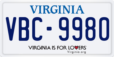 VA license plate VBC9980