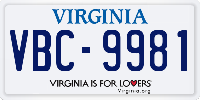 VA license plate VBC9981