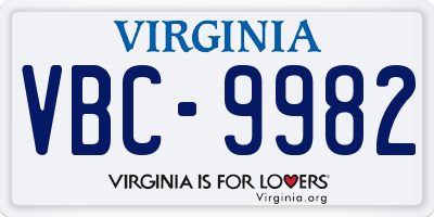 VA license plate VBC9982
