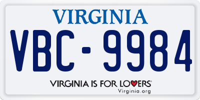 VA license plate VBC9984
