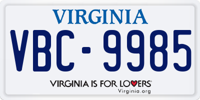 VA license plate VBC9985