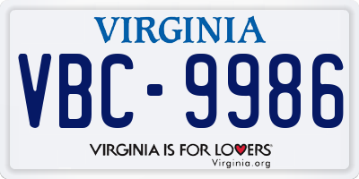 VA license plate VBC9986