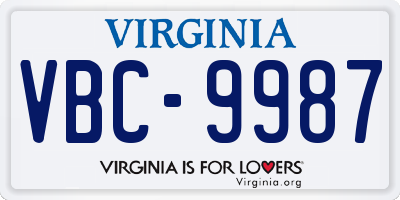 VA license plate VBC9987