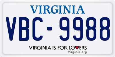 VA license plate VBC9988