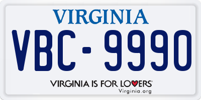 VA license plate VBC9990