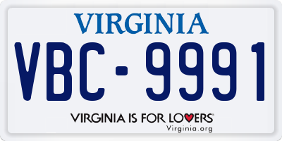 VA license plate VBC9991