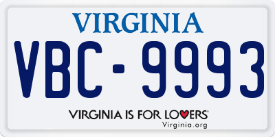 VA license plate VBC9993