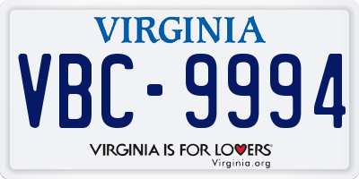 VA license plate VBC9994