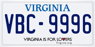 VA license plate VBC9996