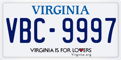 VA license plate VBC9997