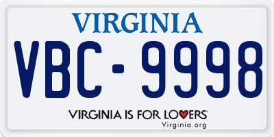 VA license plate VBC9998