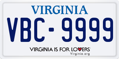 VA license plate VBC9999