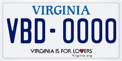 VA license plate VBD0000