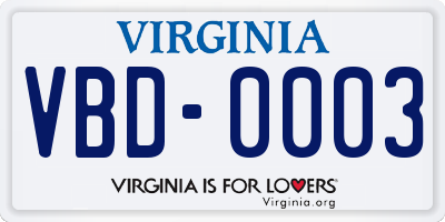 VA license plate VBD0003