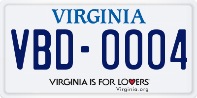 VA license plate VBD0004