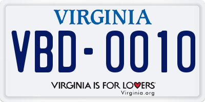 VA license plate VBD0010