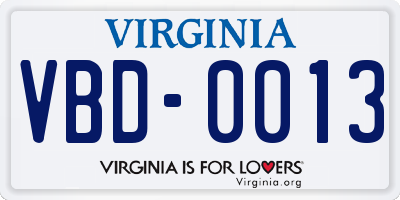 VA license plate VBD0013