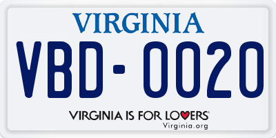 VA license plate VBD0020