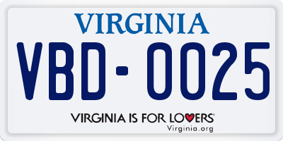 VA license plate VBD0025