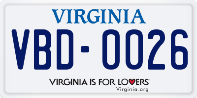 VA license plate VBD0026