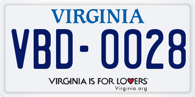VA license plate VBD0028