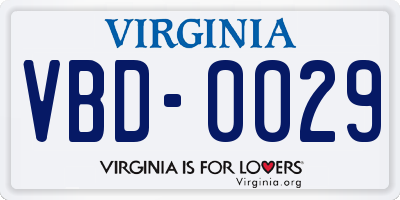 VA license plate VBD0029
