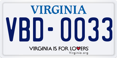 VA license plate VBD0033
