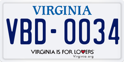 VA license plate VBD0034