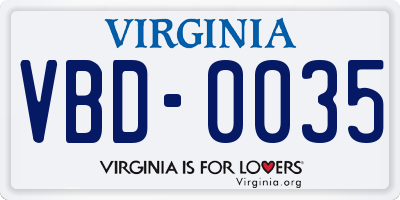 VA license plate VBD0035