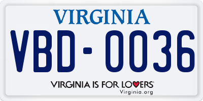 VA license plate VBD0036