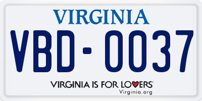 VA license plate VBD0037
