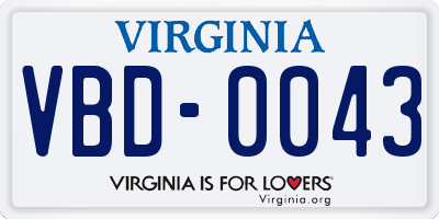 VA license plate VBD0043