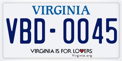 VA license plate VBD0045