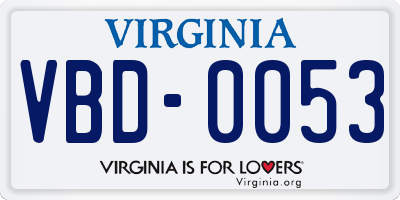 VA license plate VBD0053