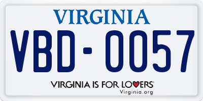 VA license plate VBD0057
