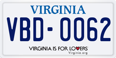 VA license plate VBD0062