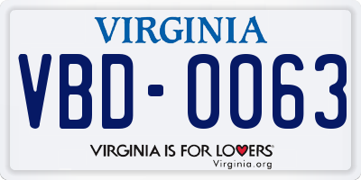 VA license plate VBD0063
