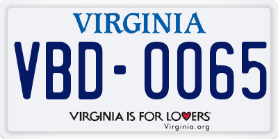 VA license plate VBD0065