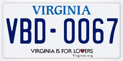 VA license plate VBD0067
