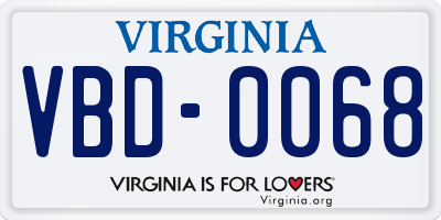 VA license plate VBD0068