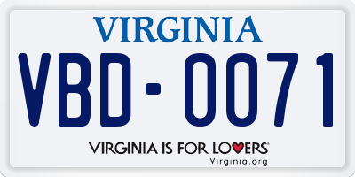 VA license plate VBD0071