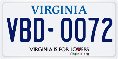 VA license plate VBD0072
