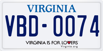 VA license plate VBD0074